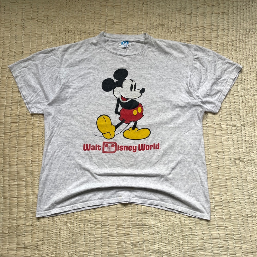 Vintage Walt Disney World Mickey Mouse T-Shirt Gray XL Made in USA 90s Single